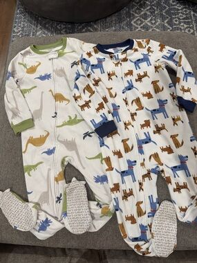 Carter's White Footed Pajamas with Dinosaurs and Dogs Prints